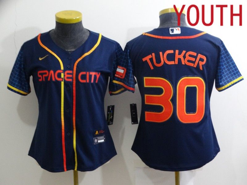 Youth Houston Astros #30 Tucker Blue City Edition Game Nike 2022 MLB Jersey